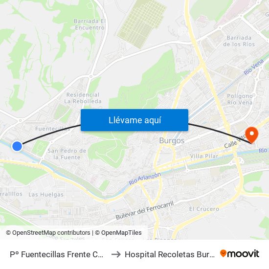 Pº Fuentecillas Frente Casas to Hospital Recoletas Burgos map