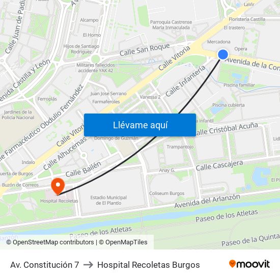 Av. Constitución 7 to Hospital Recoletas Burgos map
