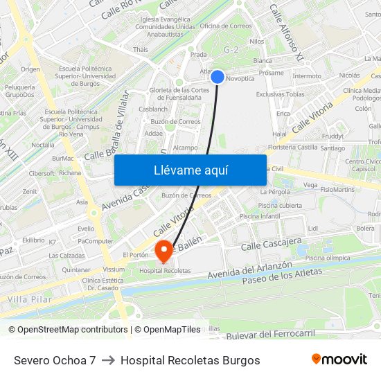 Severo Ochoa 7 to Hospital Recoletas Burgos map