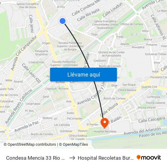 Condesa Mencía 33 Rio Odra to Hospital Recoletas Burgos map