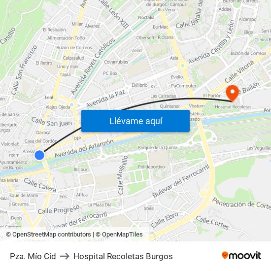 Pza. Mío Cid to Hospital Recoletas Burgos map