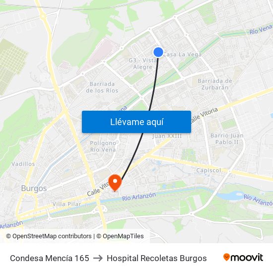 Condesa Mencía 165 to Hospital Recoletas Burgos map