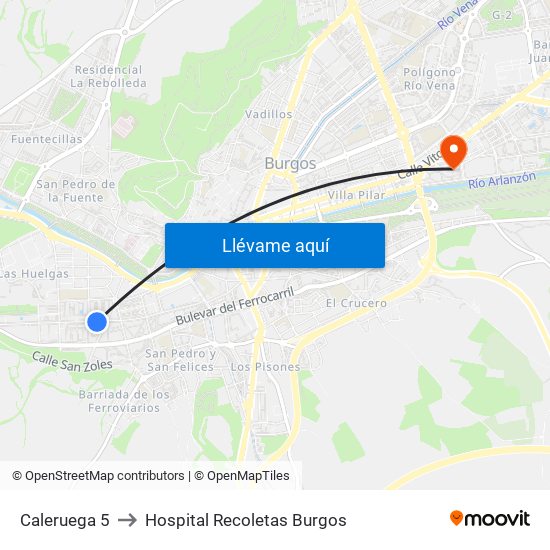 Caleruega 5 to Hospital Recoletas Burgos map
