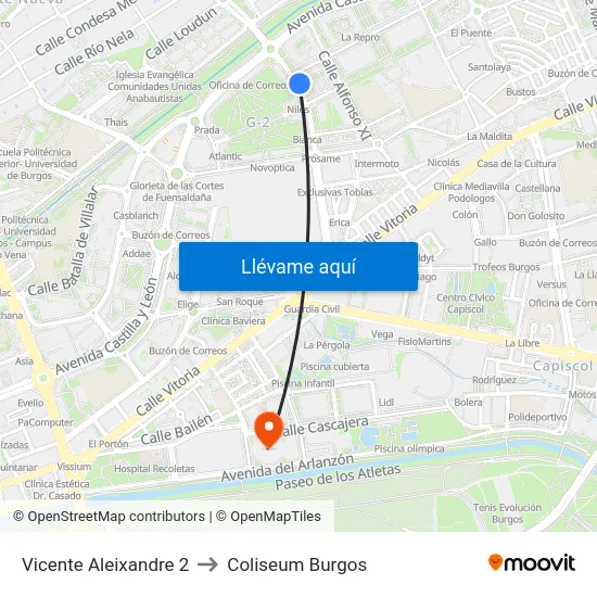 Vicente Aleixandre 2 to Coliseum Burgos map