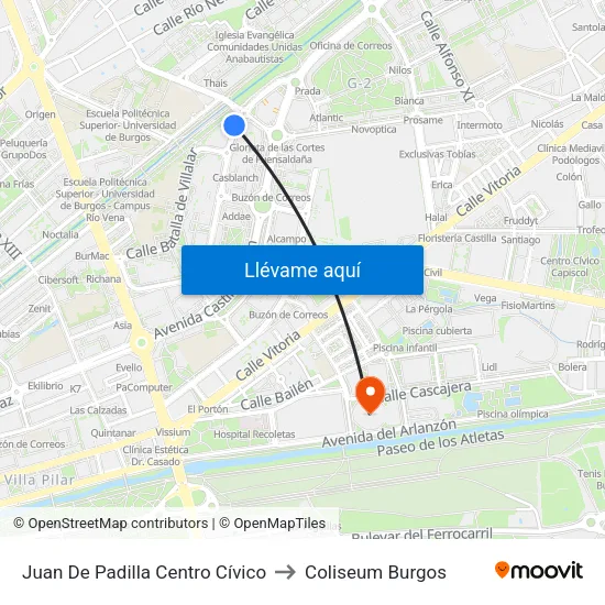 Juan De Padilla  Centro Cívico to Coliseum Burgos map