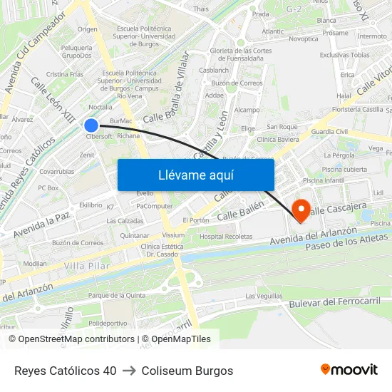 Reyes Católicos 40 to Coliseum Burgos map