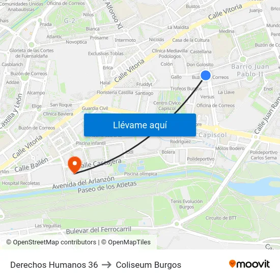 Derechos Humanos 36 to Coliseum Burgos map