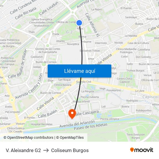 V. Aleixandre G2 to Coliseum Burgos map