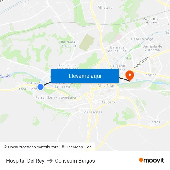 Hospital Del Rey to Coliseum Burgos map