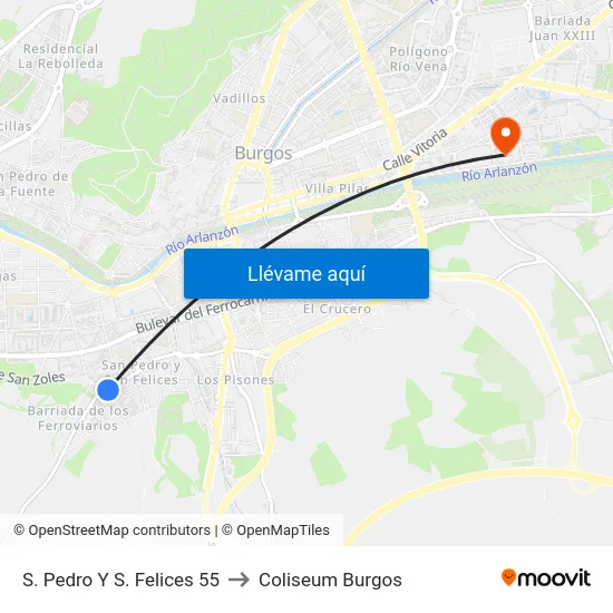 S. Pedro Y S. Felices 55 to Coliseum Burgos map