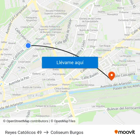 Reyes Católicos 49 to Coliseum Burgos map