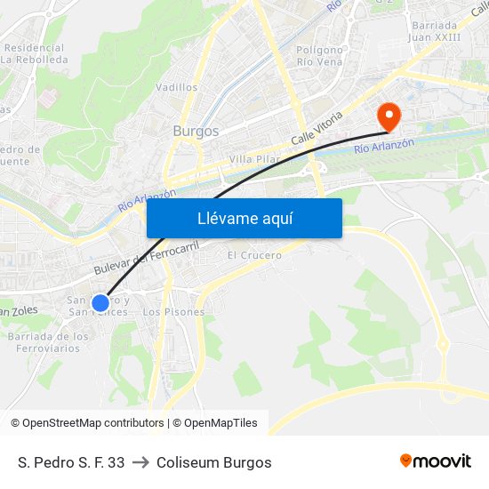 S. Pedro S. F. 33 to Coliseum Burgos map