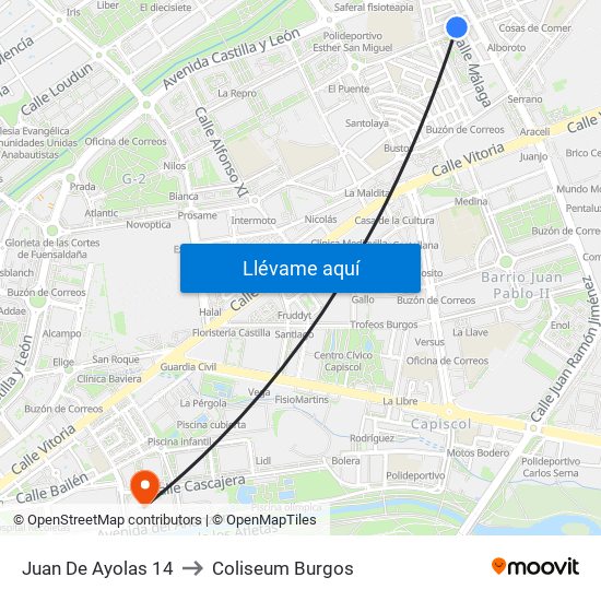 Juan De Ayolas 14 to Coliseum Burgos map