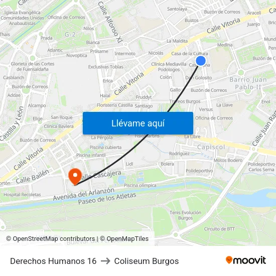 Derechos Humanos 16 to Coliseum Burgos map