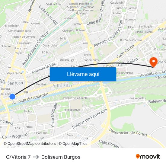 Vitoria 7 to Coliseum Burgos map