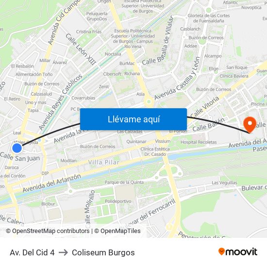 Av. Del Cid 4 to Coliseum Burgos map