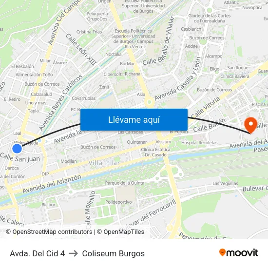 Avda. Del Cid 4 to Coliseum Burgos map
