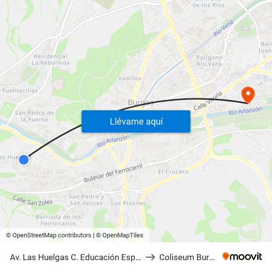 Av. Las Huelgas C. Educación Especial to Coliseum Burgos map