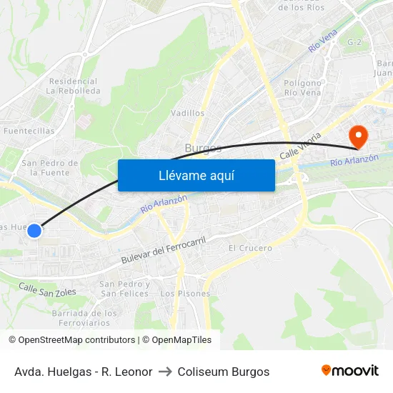 Avda.  Huelgas - R. Leonor to Coliseum Burgos map