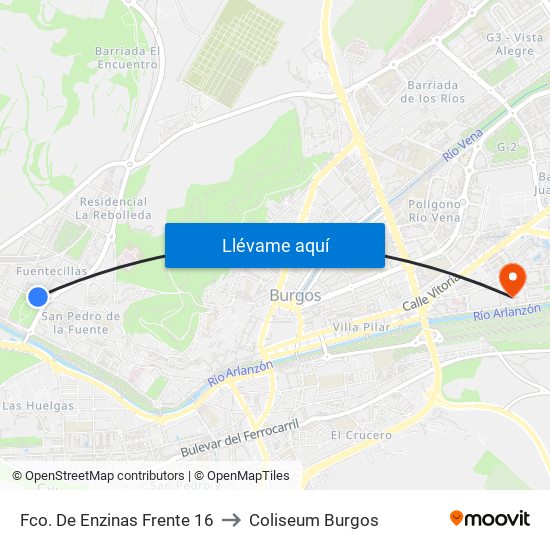 Fco. De Enzinas Frente 16 to Coliseum Burgos map