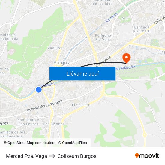 Merced Pza. Vega to Coliseum Burgos map