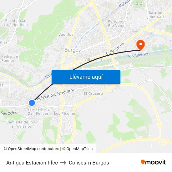 Antigua Estación Ffcc to Coliseum Burgos map