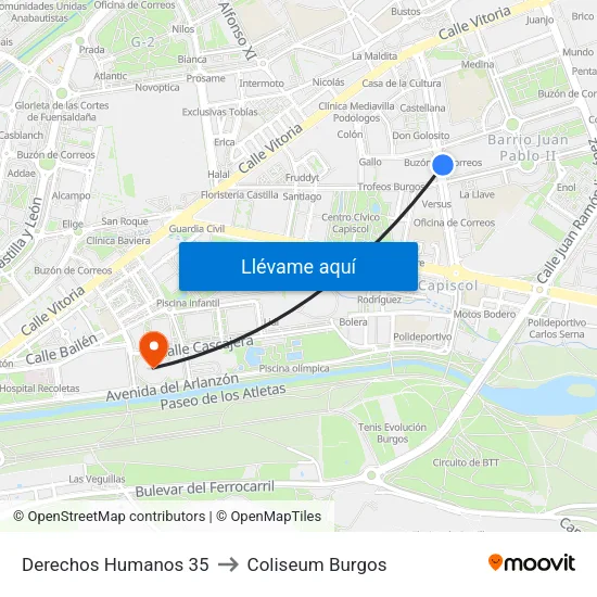 Derechos Humanos 35 to Coliseum Burgos map