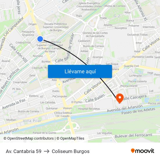 Av. Cantabria 59 to Coliseum Burgos map