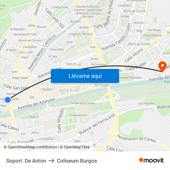 Soport. De Antón to Coliseum Burgos map