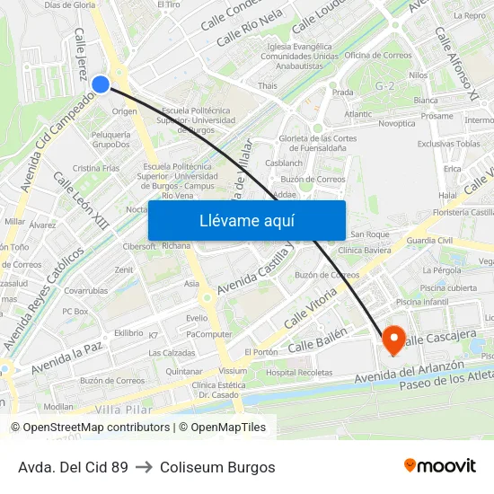 Avda. Del Cid 89 to Coliseum Burgos map