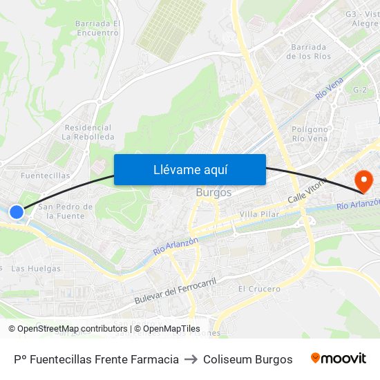Pº Fuentecillas Frente Farmacia to Coliseum Burgos map