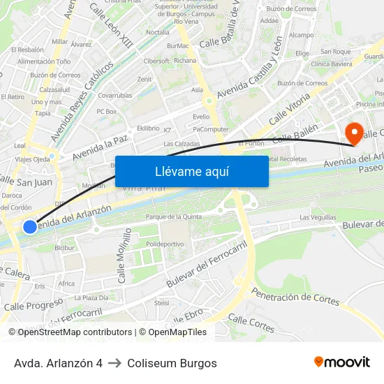 Avda. Arlanzón 4 to Coliseum Burgos map