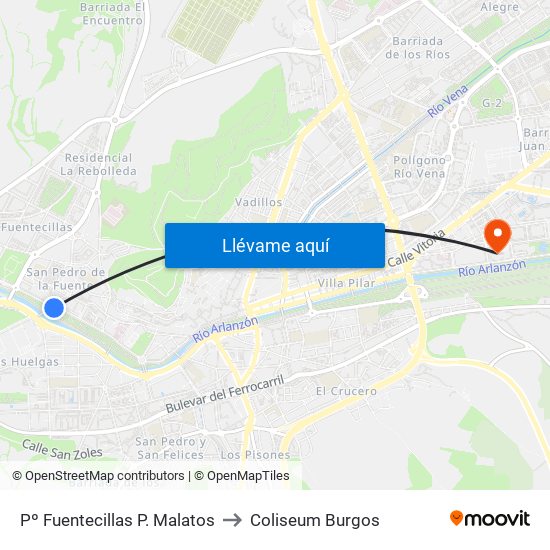 Pº Fuentecillas P. Malatos to Coliseum Burgos map