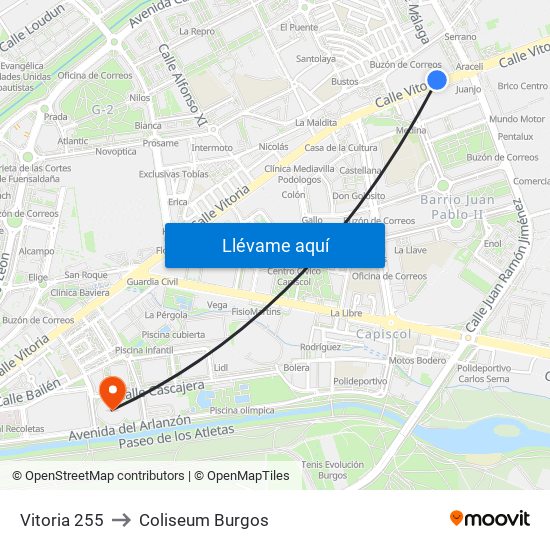 Vitoria 255 to Coliseum Burgos map