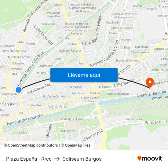 Plaza España - Rrcc to Coliseum Burgos map