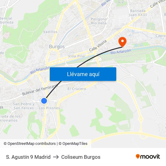 S. Agustín 9 Madrid to Coliseum Burgos map