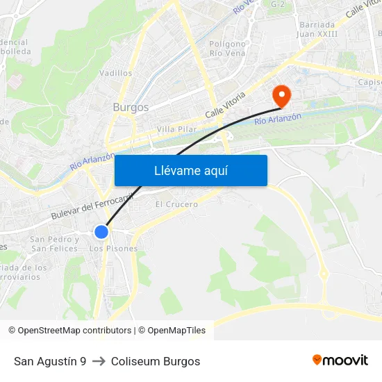 San Agustín 9 to Coliseum Burgos map