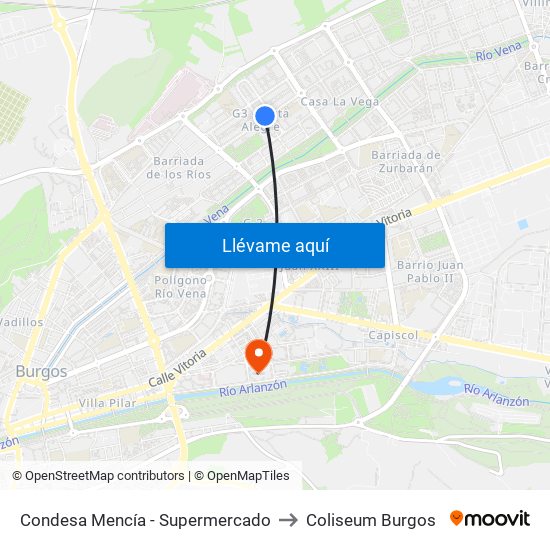 Condesa Mencía - Supermercado to Coliseum Burgos map