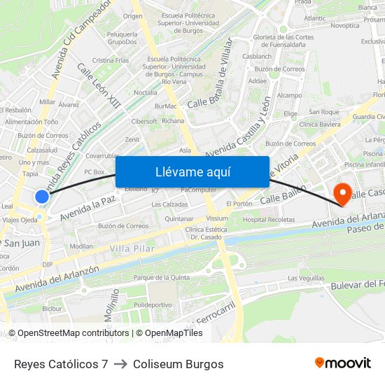 Reyes Católicos 7 to Coliseum Burgos map