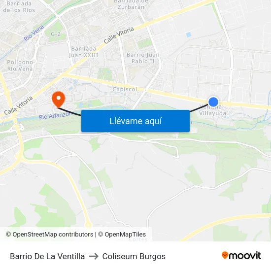 Barrio De La Ventilla to Coliseum Burgos map