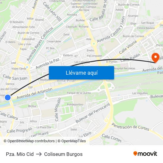 Pza. Mío Cid to Coliseum Burgos map