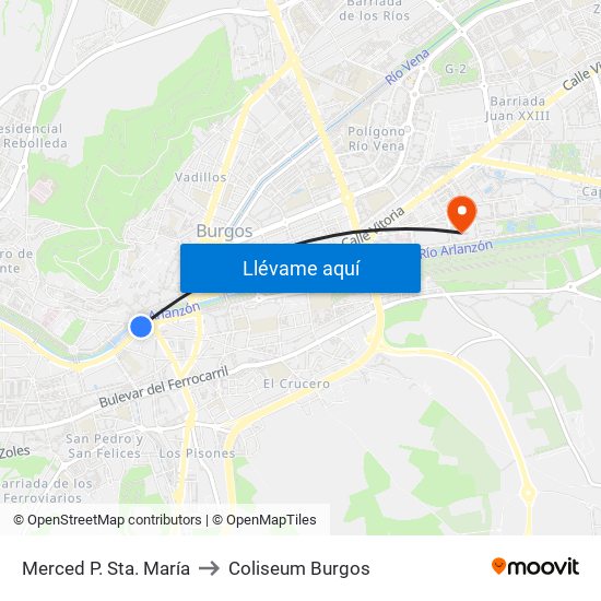 Merced P. Sta. María to Coliseum Burgos map