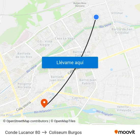 Conde Lucanor 80 to Coliseum Burgos map