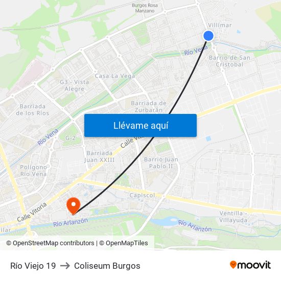 Río Viejo 19 to Coliseum Burgos map
