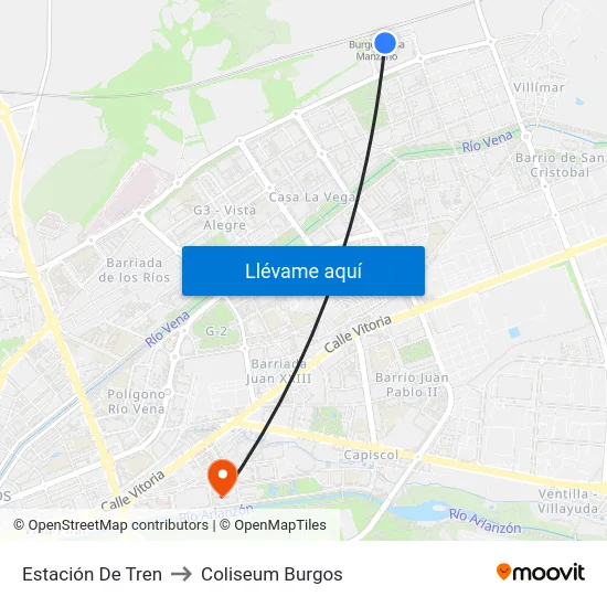 Estación De Tren to Coliseum Burgos map