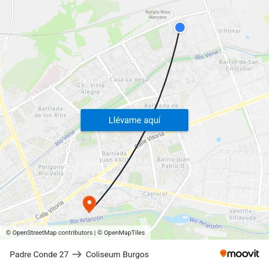 Padre Conde 27 to Coliseum Burgos map