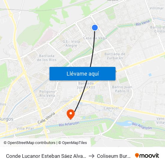 Conde Lucanor Esteban Sáez Alvarado to Coliseum Burgos map