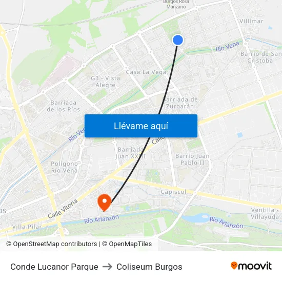 Conde Lucanor Parque to Coliseum Burgos map