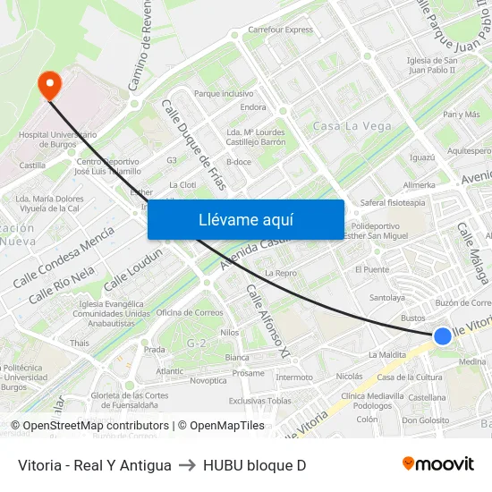 Vitoria - Real Y Antigua to HUBU bloque D map