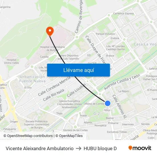 Vicente Aleixandre 2 to HUBU bloque D map